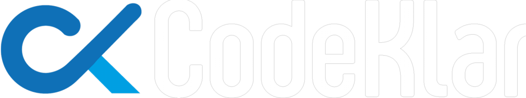 CodeKlar Logo in Weiß - modernes Webentwickler-Logo mit klarer Typografie und technischem Fokus