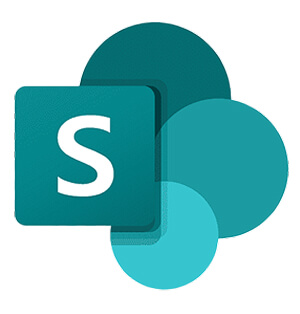 Icon von Microsoft SharePoint in Türkis mit S und drei überlappenden Kreisen