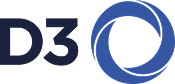 Logo von D3 mit stilisiertem blauen Kreis und dunklem Schriftzug