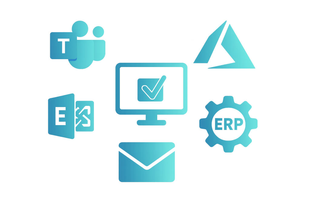 Die Grafik zeigt verschiedene IT-Sicherheitssymbole, darunter Microsoft Teams, Azure und ERP, die CodeKlar darstellen.